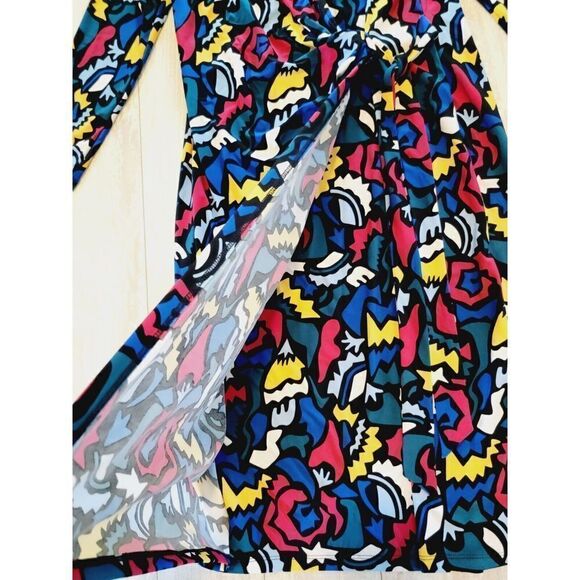 Anne Klein Dress Small Colorful Faux Wrap Jersey Sheath‎ Art Fitted Knee 3/4 - Picture 6 of 6